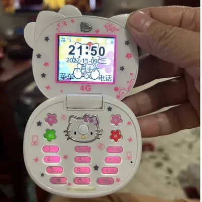 Новинка 2023 Kawaii Sanrioed Hello Kitty Флип-телефон мультфильм милый  Taiml мини телефон подарки подарок на день рождения игрушки | AliExpress