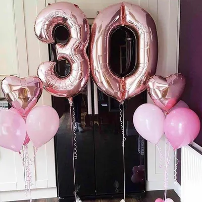 Шары на 30 лет женщине, сет \"Розовое золото\", 7 шариков с гелием и цифры. -  21920