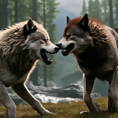 Сражение двух оборотней волков из …» — создано в Шедевруме