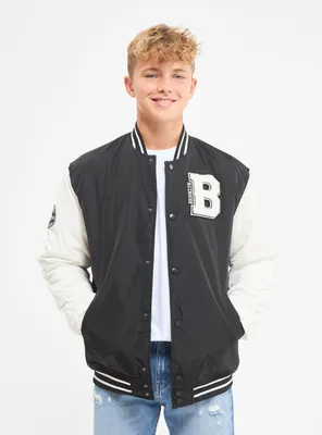 Нейлоновая куртка-бомбер в стиле колледж черный - Купить онлайн | Магазин  Terranova