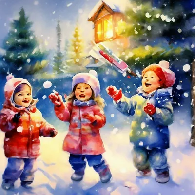 Детство.Зима детские акварели …» — создано в Шедевруме