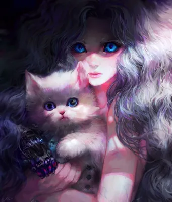 Девушка и кот иллюстрация штока. иллюстрации насчитывающей глаза - 127309930