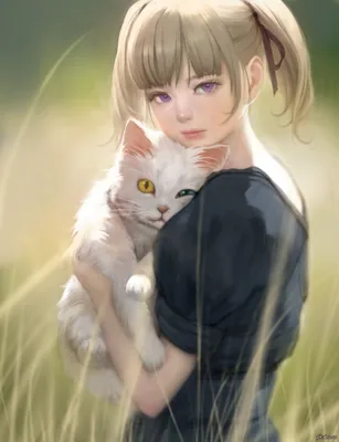 Девушка и котик | Пикабу