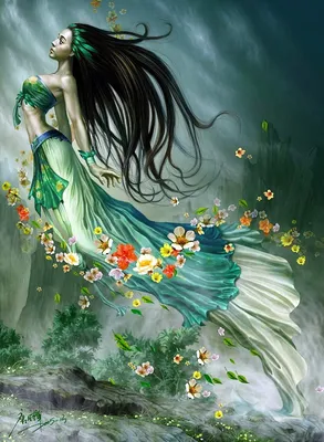 Скачать обои девушка, бабочки, цветы, природа, фантастика, времена года,  весна, арт, раздел фантастика в разрешении 1920x1200