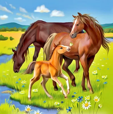 Картинка лошадь с жеребенком обои