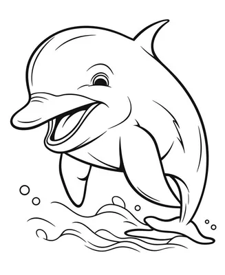Нарисованная рукой иллюстрация контура животного симпатичные раскраски дельфинов  для детей черно-белые | Премиум векторы