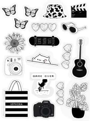 Black and white stickers | Scrapbook stickers printable, Cute laptop  stickers, Black and white stickers