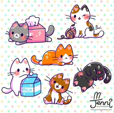 Рисунки для наклеек для срисовки котики милые (39 шт)