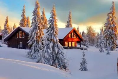Картинки домик зимой обои