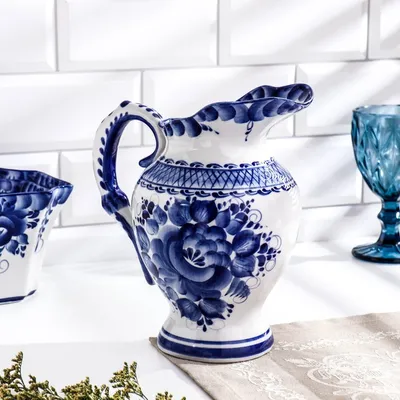 9.4\" Gzhel Blue Ceramic Flowers Vase, Russian Handmade Porcelain Vase, Гжель  | eBay