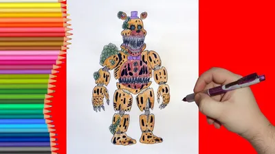 How to draw Twisted Fredbear, FNaF, Как нарисовать Твистед Фредбера, ФНаФ -  YouTube