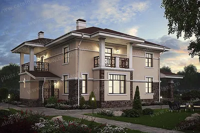 Проект красивого классического двухэтажного дома с большим гаражом S8-224-2  (Бриллиантовая Вилла). Фото, планы и цены