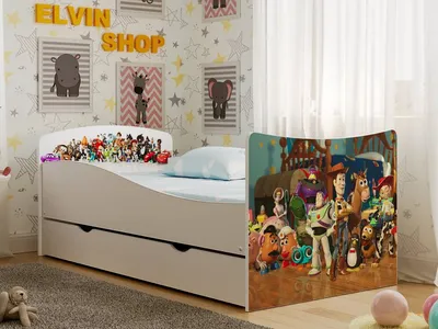 Кровать для ребенка с рисунком Мультяшные, Киндер. Материал ЛДСП