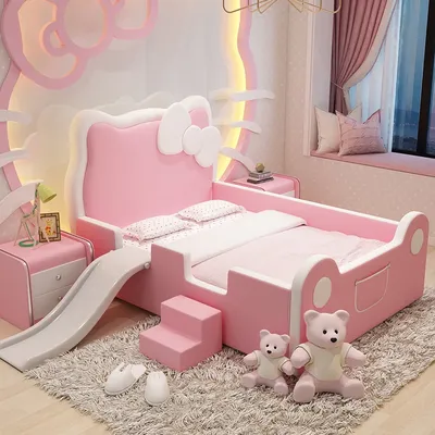 Детская кровать для девочки, кровать принцессы 1,5, односпальная кровать из  массива дерева, розовая кровать-слайдер, мультяшная кожаная кровать с  поручнем, детская кровать | AliExpress