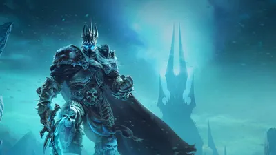 Digital art of the lich king on a frozen throne with a skeleton dragon on  Craiyon