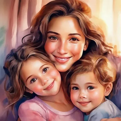 Мама с тремя детьми рисунок - 78 фото