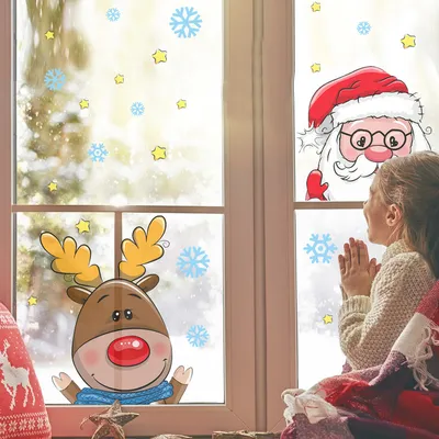 Интерьерные новогодние наклейки VEROL Дед Мороз с оленем украшение на окно  на стену декор - купить в Москве, цены на Мегамаркет