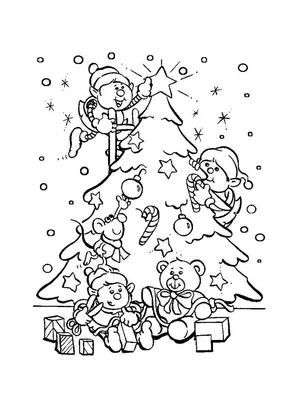 Раскраски Раскраска детям детям черно белые картинки новый год праздник  зима елка еловые ветки Новый год, Раскраска Новогодняя елка Раскраски Дети  около новогодней елки Новый год.