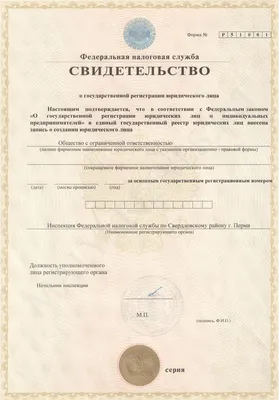 Свидетельство о государственной регистрации ООО (ОГРН)