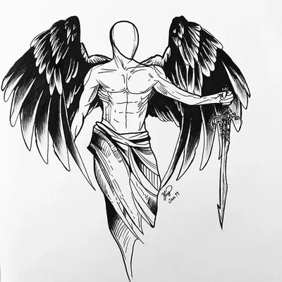 Рисунок Архангела Падшего ангела, крылья ангела, фотография, монохромный,  перо png | Klipartz