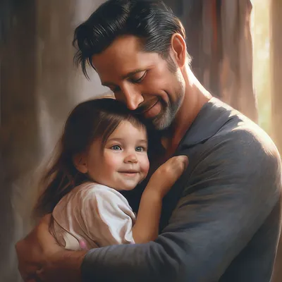 Отец обнимает свою маленькую дочку» — создано в Шедевруме