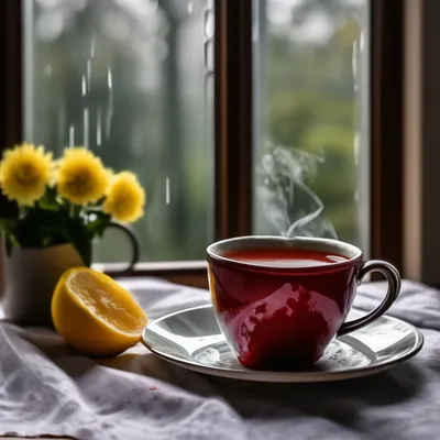 Доброе утро чашку чая с лимоном на столе Стоковое Изображение - изображение  насчитывающей таблица, чай: 212362495