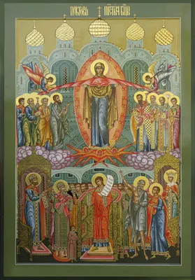 Икона «Покров Пресвятой Богородицы» на заказ. Каноническая рукопись - ©  \"Православная Икона\"