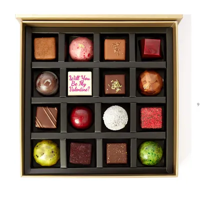 Золотая коробка с 16 шоколадными конфетами - Will you be my Valentine? -  Chocolala