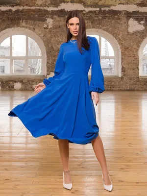 Синее расклешенное платье с длинными рукавами 80708 за 357 грн: купить из  коллекции Naughty bend - issaplus.com