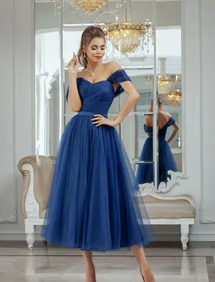 Синее вечернее платье миди купить в Москве