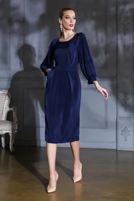Синее платье миди с глубоким V-образным вырезом и пайетками с разрезом на  юбке арт.182399 - купить в Симферополе