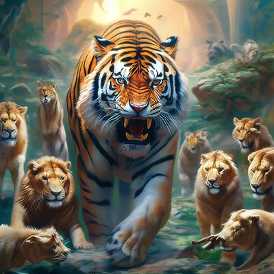 Гибрид Льва и Тигра 🐯🦁, красивый …» — создано в Шедевруме