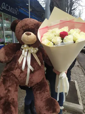 Цветы и мишка Teddy в шляпной коробке: Купить с доставкой в  royal-flowers.dp.ua Днепр