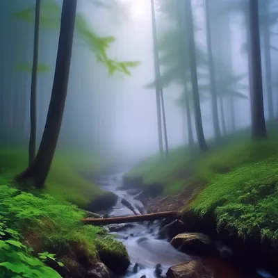 Русский красивый туманный лес, …» — создано в Шедевруме