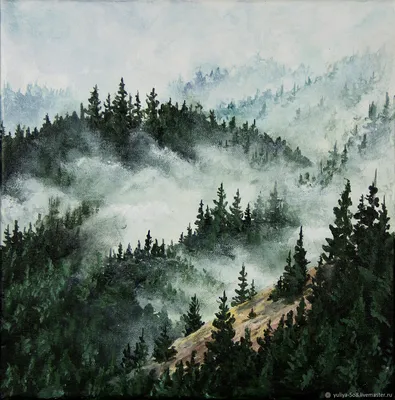 Иллюстрация Туманный лес в стиле компьютерная графика |