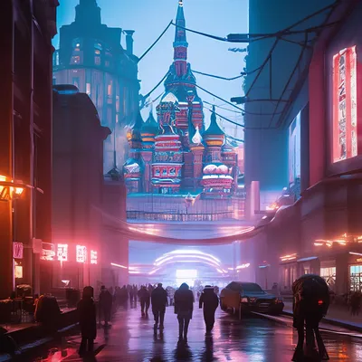 Москва в стиле киберпанк 2077» — создано в Шедевруме