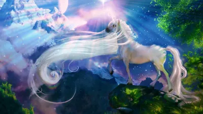 Картинки Лошади Единороги Фантастика Волшебные животные