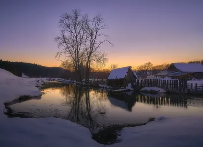 Зимний вечер в деревне - красивые фото