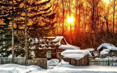Зимний вечер в деревне - картинка №12608 | Printonic.ru