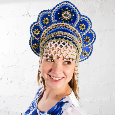 Blue Kokoshnik Traditional Russian Folk Costume Headdress. Elena Кокошник |  eBay