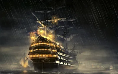 Обои корабль, парусник, шторм на рабочий стол