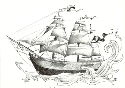 Картина маслом \"Корабль и море\" — В интерьер