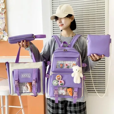 5 шт./компл., холщовые школьные рюкзаки, женские милые школьные сумки для  девочек-подростков, сумки для книг, студенческие дорожные сумки на плечо,  женские – лучшие товары в онлайн-магазине Джум Гик