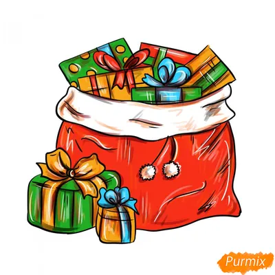 Как нарисовать мешок с подарками поэтапно 5 уроков