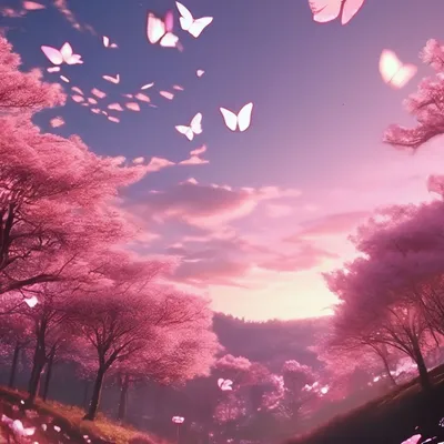 Красивый нежно розовый лес летают …» — создано в Шедевруме