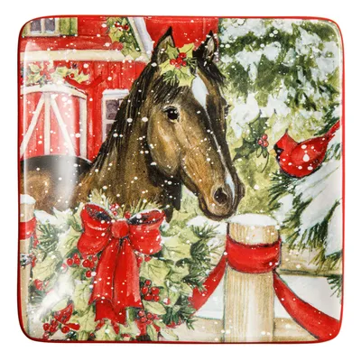 Купить Подушка с фотопечатью Новогодняя лошадь 35*35 см в интернет-магазине  Домалетто. Отзывы, размер, цвет.