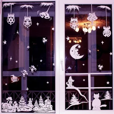 Новогоднее украшение на окна - новогодние наклейки. Новогодние украшения на  окна купить.