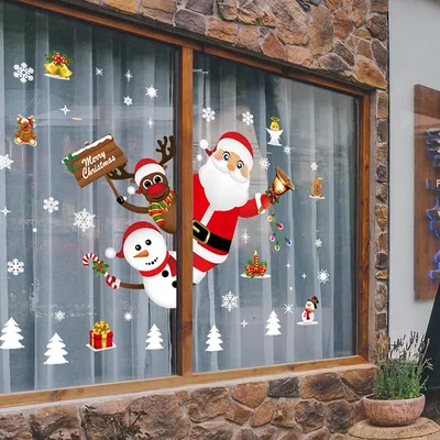 Новогоднее украшение на окна - новогодние наклейки. Новогодние украшения на  окна купить.
