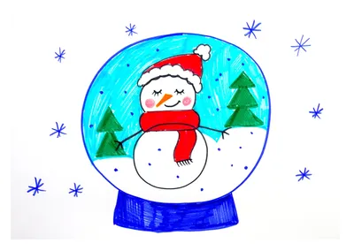 Зимняя иллюстрация. Снеговик. Новогодний рисунок на открытку. в