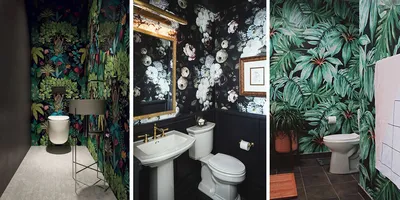 Туалеты с плиткой кабанчик и обоями на стенах – 135 лучших фото-идей  дизайна интерьера туалета | Houzz Россия